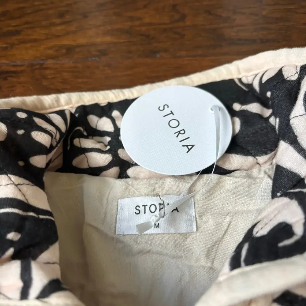 NWT Storia Quilted Jacket Sz M Paisley Printed Black Beige Grannycore